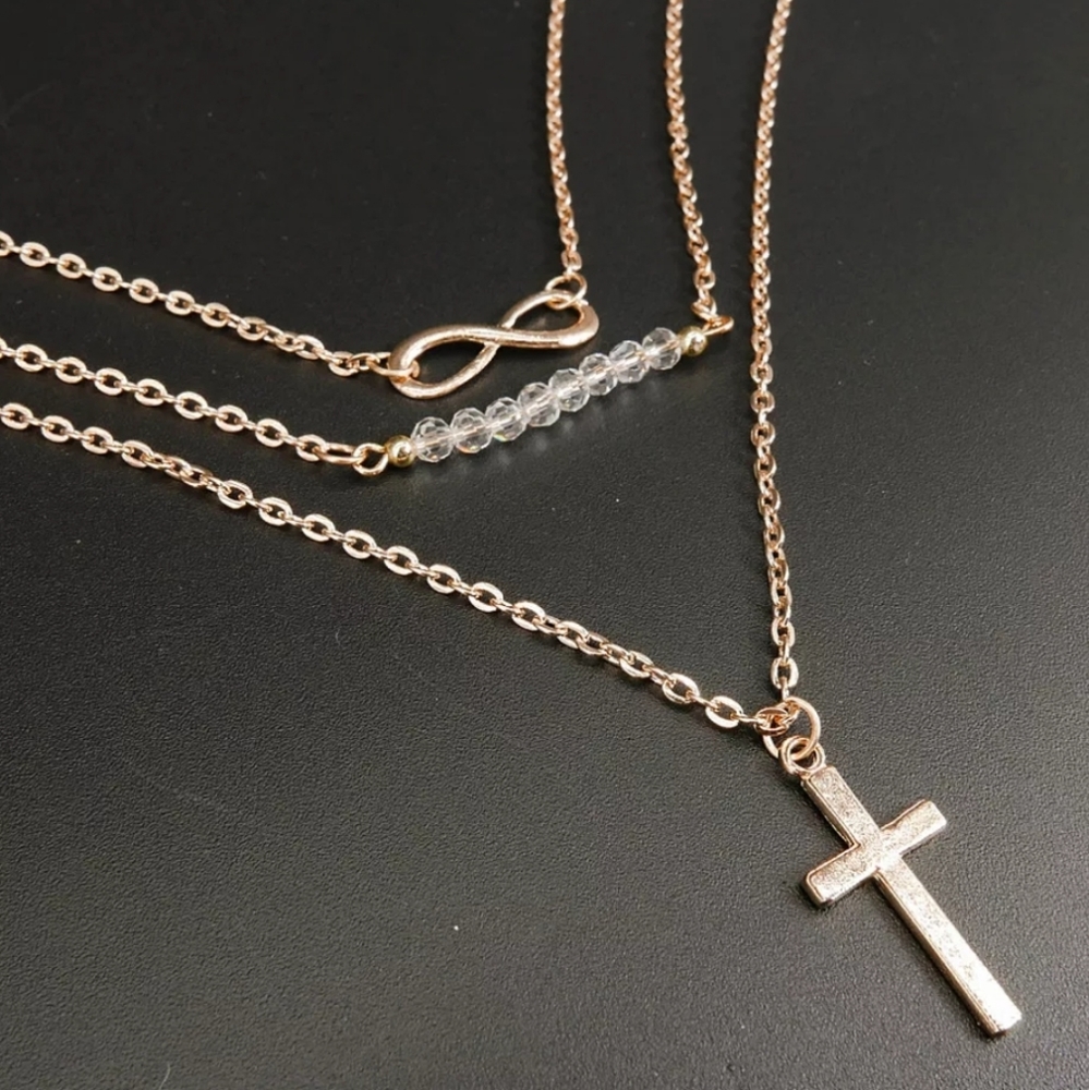 Gold Tone Layered Cross Infinity Necklace - Picture 5 of 6